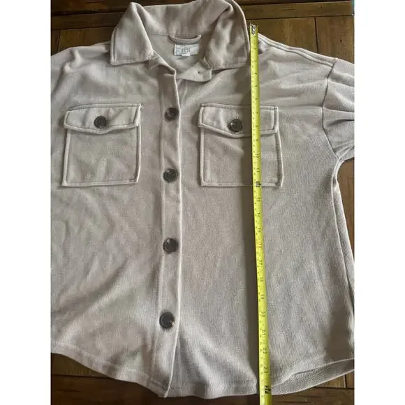 Hippie Rose Ribbed Knit Shacket Jacket Beige Button Front Utility Shirt Size S - Picture 8 of 10